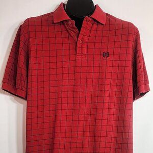 Chaps Red with Blue Check Lines Polo Shirt - Size Medium